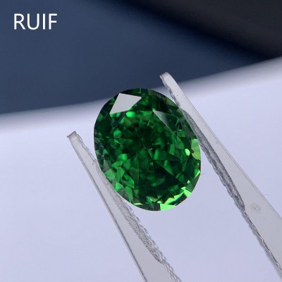  RUIF Jewelry Oval Shape D-Green Color Crushed Ice Cutting Cubic Zirconia Stone Hand Make High Carbon CZ Diamond