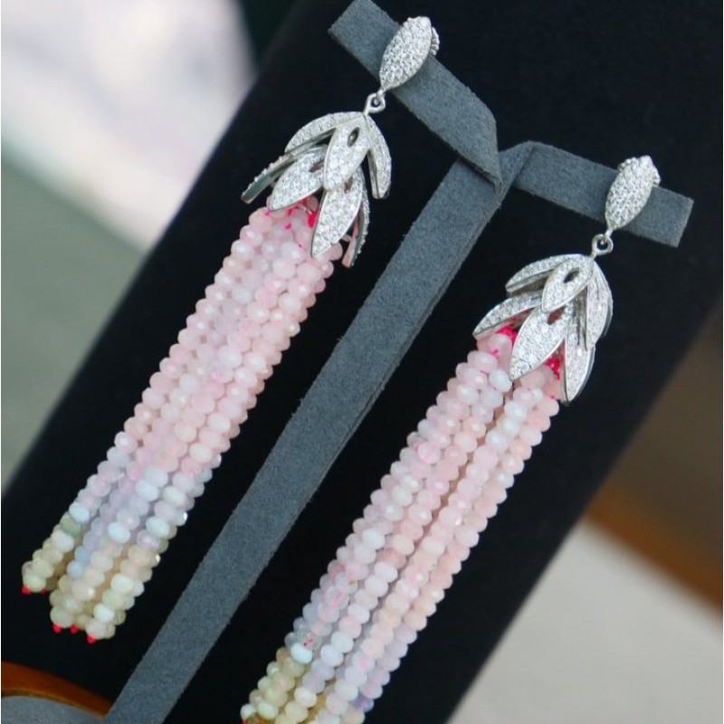 Ruif Jewelry  S925 Silver Aquamarine Morgan Red Corundum Earrings Tassels Earrings  Gemstone Fashion Jewelry