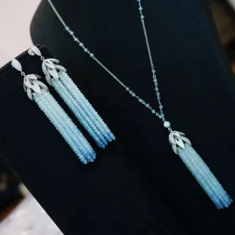 Ruif Jewelry  S925 Silver Aquamarine Morgan Red Corundum Earrings Tassels Earrings  Gemstone Fashion Jewelry