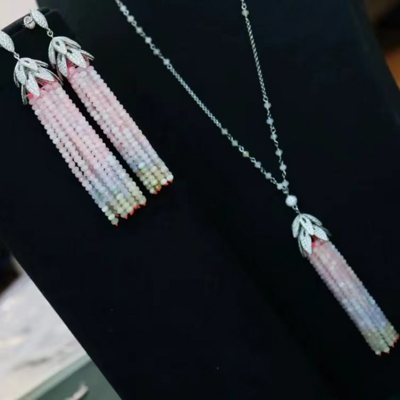 Ruif Jewelry  S925 Silver Aquamarine Morgan Red Corundum Earrings Tassels Earrings  Gemstone Fashion Jewelry