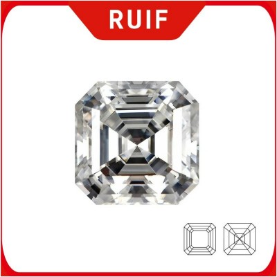 Ruif Jewelry D Color Asscher Cut GRA Certified Moissanite Stone Lab Grown Diamond Moissanita Loose Stone for Moissanite Rings Earring Making