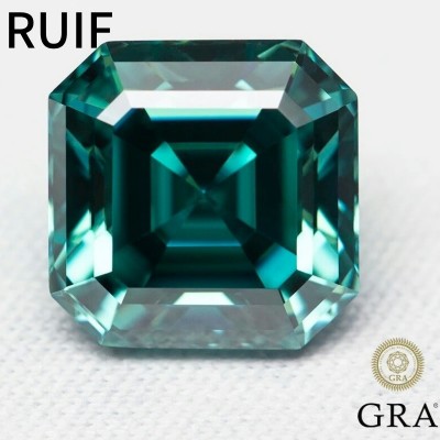 Ruif Jewelry Top Emerald Green Moissanite Stone Asscher Cut Moissanita Diamond GRA Certified Gemstone Pass Diamond Test for Jewelry Making