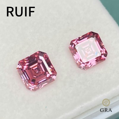 Ruif Jewelry Top Pink Moissanite Stone Asscher Cut Moissanita Diamond GRA Certified Gemstone Pass Diamond Test for Jewelry Making