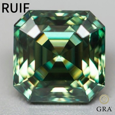 Ruif Jewelry Blue Green Asscher Cut Moissanite Stone with Certificate 0.5-5.0ct Pass Diamond Tester with GRA Report