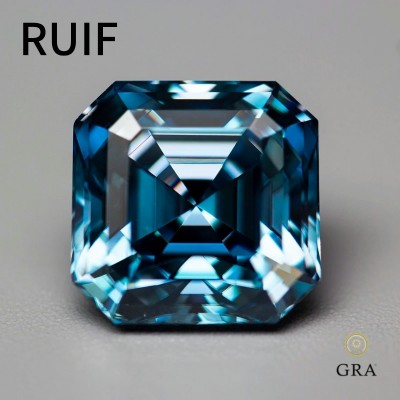 Ruif Jewelry Sapphire Blue Moissanite Stone Asscher Cut 1.0-5.0ct Certified Moissanita Loose Gemstones Pass Diamond Tester GRA Certificate