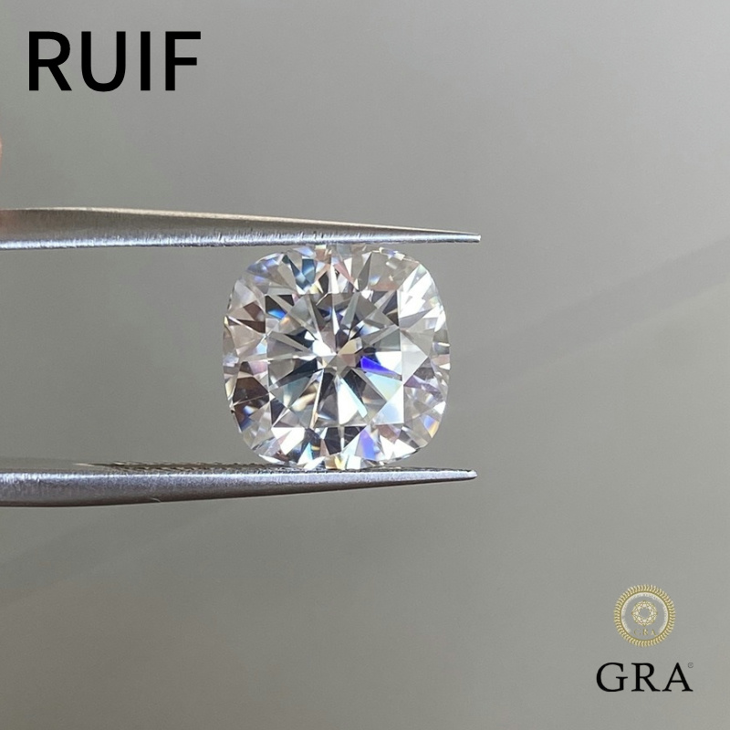 Ruif Jewelry Super White D VVS1 Square Cushion Cut Moissanite Loose Gemstone Pass Positive Diamond Tester