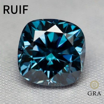 Ruif Jewelry Sapphire Blue Moissanite Loose Stone Square Cushion Cut Pass Diamond Tester with GRA Certificate