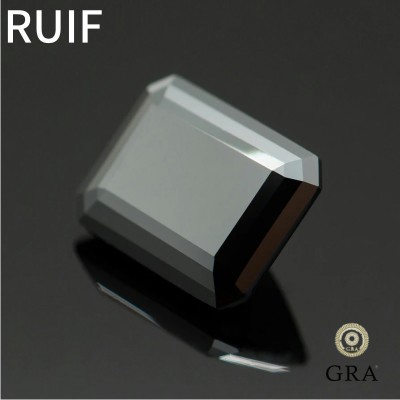 Ruif Jewelry Natural Black Color Moissanite Stone Emerald Cut Lab Diamond Gemstone Passed Diamond Test with GRA for Custom Jewelry Making