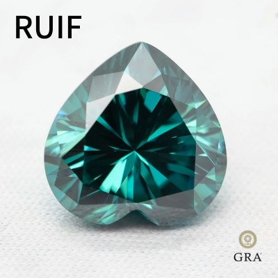 Ruif Jewelry Emerald Green Heart Cut Moissanite Stones VVS1 Passed Diamond Tester with GRA Report