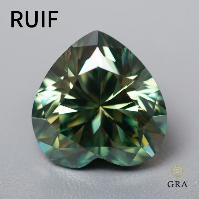 Ruif Jewelry Never Fade Heart Shape Blue Green Moissanite Stones Lab Diamonds 0.5-3.0ct VVS1 Certified Moissanite Loose Stone with GRA Certificate