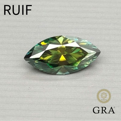 Ruif Jewelry Green Marquise Cut Moissanite Stones VVS1 Passed Diamond Tester with GRA Report