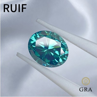 Ruif Jewelry Orignal Green Color Oval Shape Moissanite Stone GRA Repoted Gemstone for Jewery Design