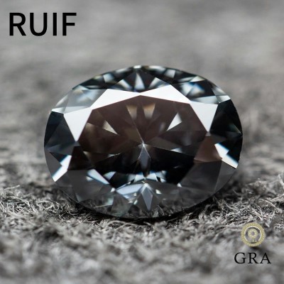 Ruif Jewelry Original Gray Color Oval Shape Moissanite Stone with GRA Repoted Gemstone for Jewery