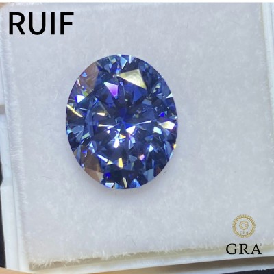 Ruif Jewelry New Blue Color Certificate Moissanite Stone VVS1 Oval Brilliiant Cut Gemstone for Diy Jewelry Making