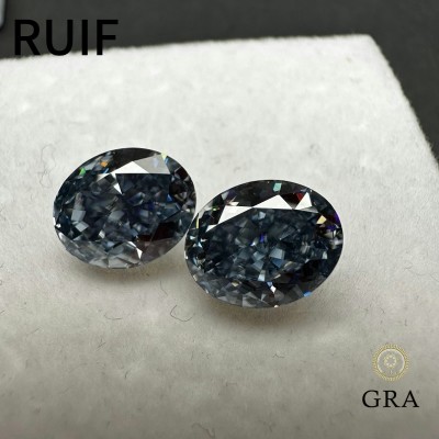 Ruif Jewelry Vivid Blue Color Certificate Moissanite Stone VVS1 Oval Cut Gemstone for Diy Jewelry Making