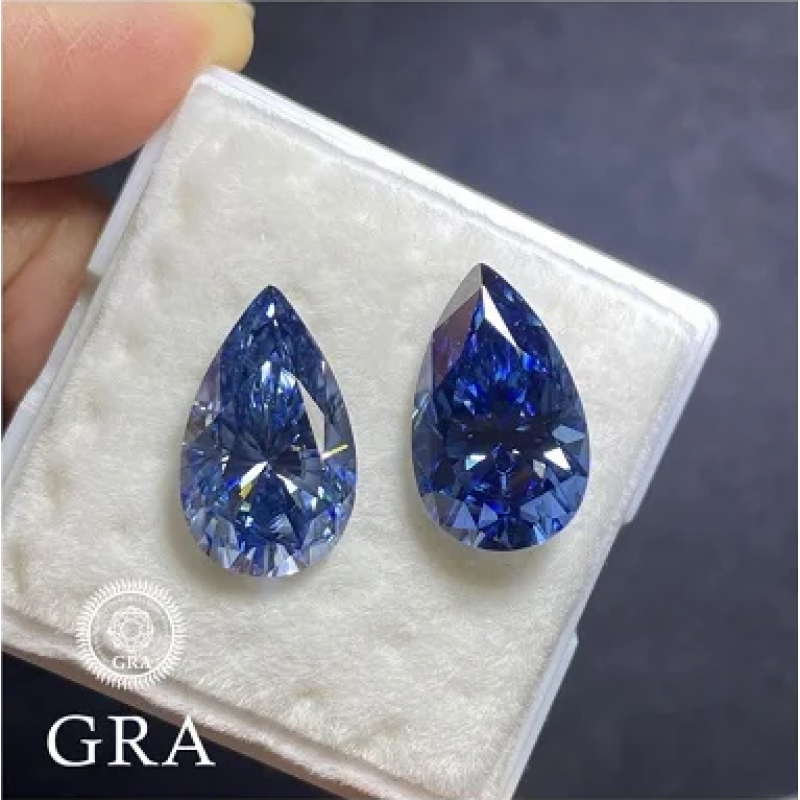 Ruif Jewelry Sapphire Blue Moissanite Loose Stones Pear Cut GRA Certified Moissanita Lab Diamonds Pass Tester for Moissanite Jewelry Making