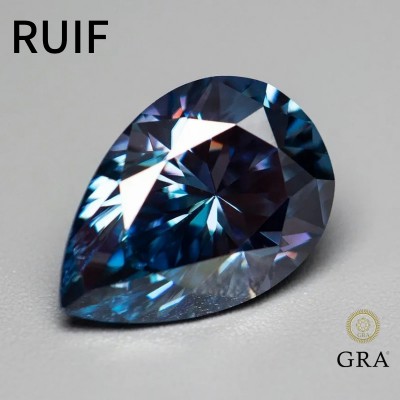 Ruif Jewelry Sapphire Blue Moissanite Loose Stones Pear Cut GRA Certified Moissanita Lab Diamonds Pass Tester for Moissanite Jewelry Making