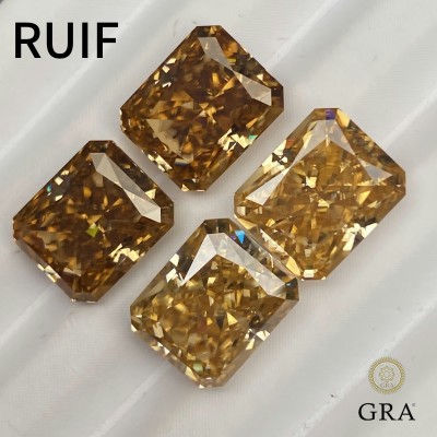 Ruif Jewelry  Champagne Moissanite Stone Rectangle Radiant Cut VVS1 Lab Diamond Gemstone Passed Diamond Test with GRA Report