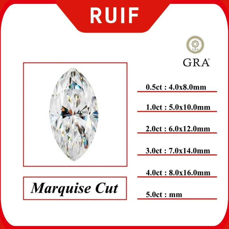 Ruif Jewelry Real D Color Super White Moissanite Stones Marquise/ Oval / Pear / Radiant / Emerald / Heart / Princess / Cushion / Asscher Shape