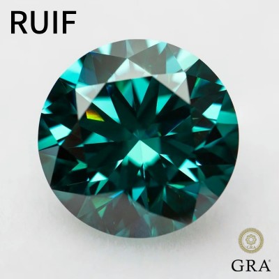 Ruif Jewelry Emerald Green Moissanite Stone with Certificate VVS1 Moissanita Diamonds Loose Gemstone 0.5-4.0ct Positive Pass Tester with GRA