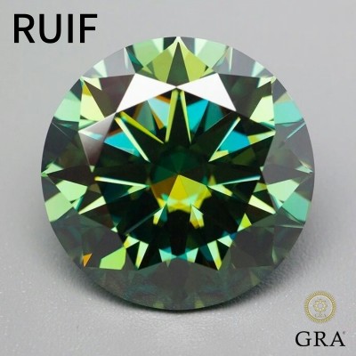 Ruif Jewelry Blue Green Moissanite Stone with Certificate 0.1-20.0ct VVS1 Loose Moissanite Diamonds Pass Tester with GRA Gemstones