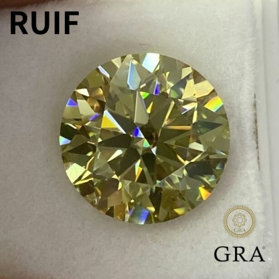 Ruif Jewelry 100% Original Yellow Color Moissanite Stone Round Cut VVS1 GRA Report Gemstones for Diy Jewelry Making