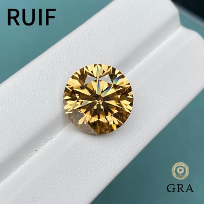 Ruif Jewelry Original Dark Champagne Color Loose Moissanite Stone Round VVS1 Lab MoissaniteDiamond Gemstone for Jewery Design