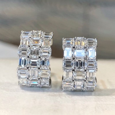 Ruif Jewelry Customized 18K White Gold 3.58ct Lab Grown Diamond Earrings Classic Emerald Cut Engagement Band Jewelry 