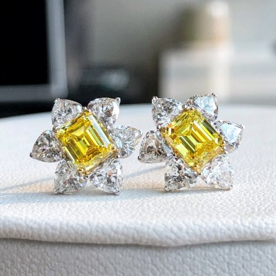 Ruif Jewelry Customized PT950 1ctx2pcs Lab Grown Diamond Earrings Fancy Yellow Classic Engagement Band Jewelry 