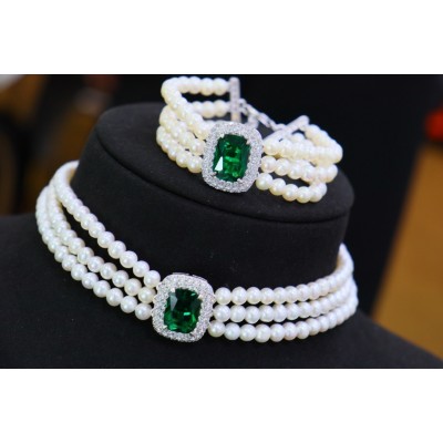 Ruif Jewelry Pearl Set S925 Silver Three Rows of Pearls Cubic Zircona Gemstone Fashion Jewelry