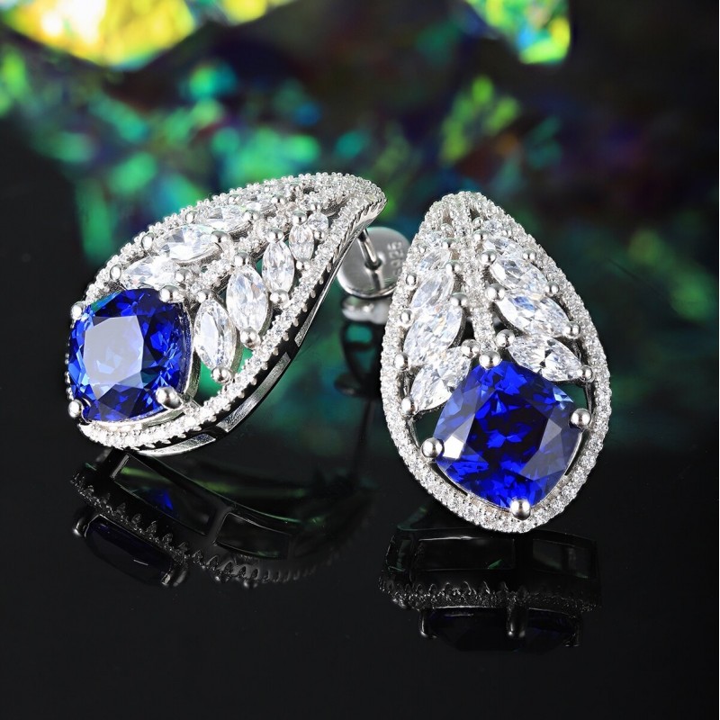 Ruif Jewelry Classic Design S925 Silver 4.18ct Lab Grown Emerald Earrings Red Ruby Royal Blue Sapphire Gemstone Jewelry