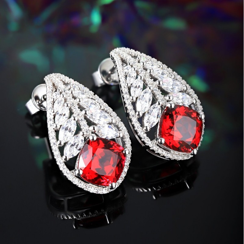 Ruif Jewelry Classic Design S925 Silver 4.18ct Lab Grown Emerald Earrings Red Ruby Royal Blue Sapphire Gemstone Jewelry