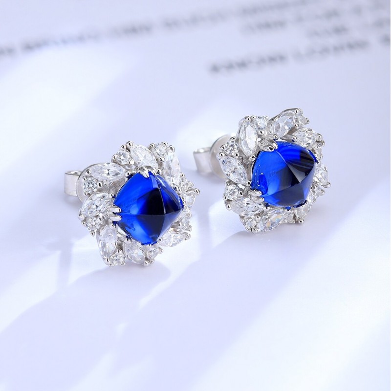 Ruif Jewelry Classic Design S925 Silver 2.93ct Lab Grown Emerald Earrings Red Ruby Royal Blue Sapphire Gemstone Jewelry