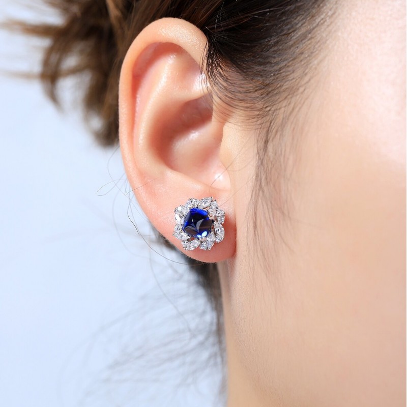 Ruif Jewelry Classic Design S925 Silver 2.93ct Lab Grown Emerald Earrings Red Ruby Royal Blue Sapphire Gemstone Jewelry