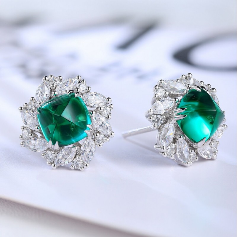 Ruif Jewelry Classic Design S925 Silver 2.93ct Lab Grown Emerald Earrings Red Ruby Royal Blue Sapphire Gemstone Jewelry