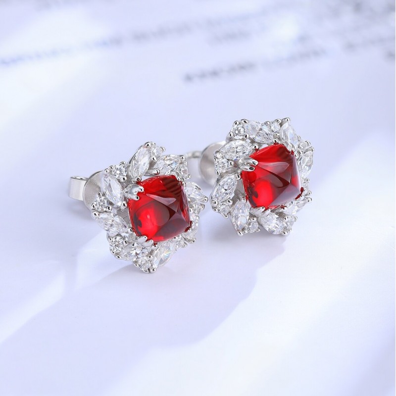 Ruif Jewelry Classic Design S925 Silver 2.93ct Lab Grown Emerald Earrings Red Ruby Royal Blue Sapphire Gemstone Jewelry