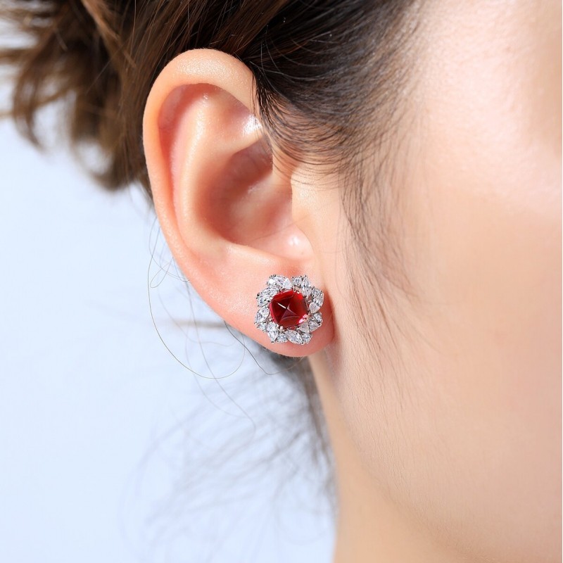 Ruif Jewelry Classic Design S925 Silver 2.93ct Lab Grown Emerald Earrings Red Ruby Royal Blue Sapphire Gemstone Jewelry