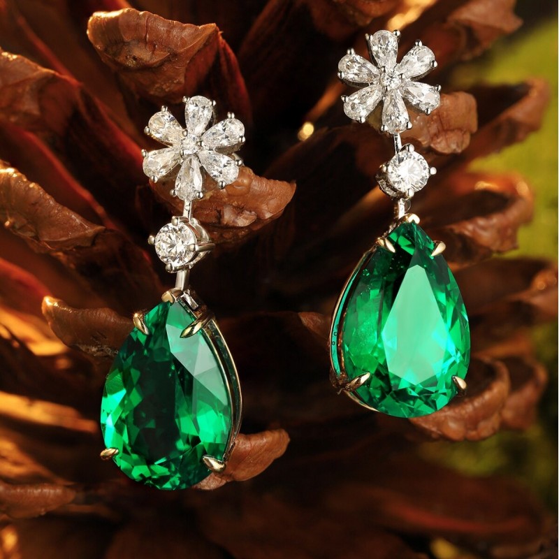 Ruif Jewelry Classic Design S925 Silver 10.98ct Lab Grown Emerald Earrings Gemstone Jewelry