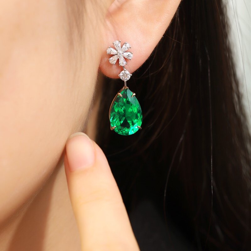 Ruif Jewelry Classic Design S925 Silver 10.98ct Lab Grown Emerald Earrings Gemstone Jewelry