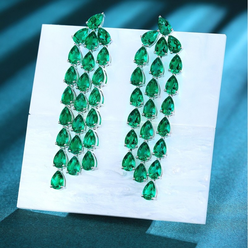 Ruif Jewelry Classic Design S925 Silver 17.3ct Lab Grown Emerald Earrings Gemstone Jewelry