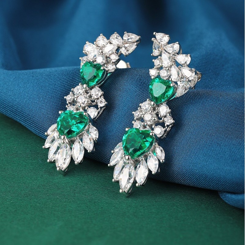 Ruif Jewelry Classic Design S925 Silver 4.53ct  Lab Grown Emerald Earrings Gemstone Jewelry