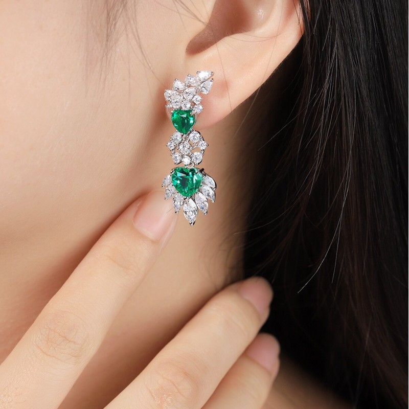 Ruif Jewelry Classic Design S925 Silver 4.53ct  Lab Grown Emerald Earrings Gemstone Jewelry