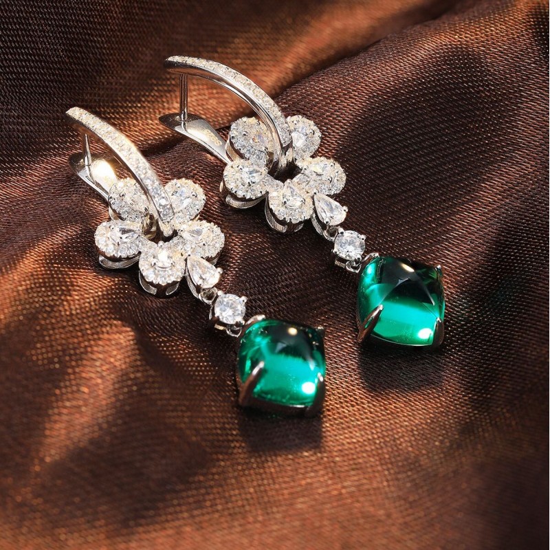 Ruif Jewelry Classic Design S925 Silver 7.24ct Lab Grown Emerald Earrings Gemstone Jewelry