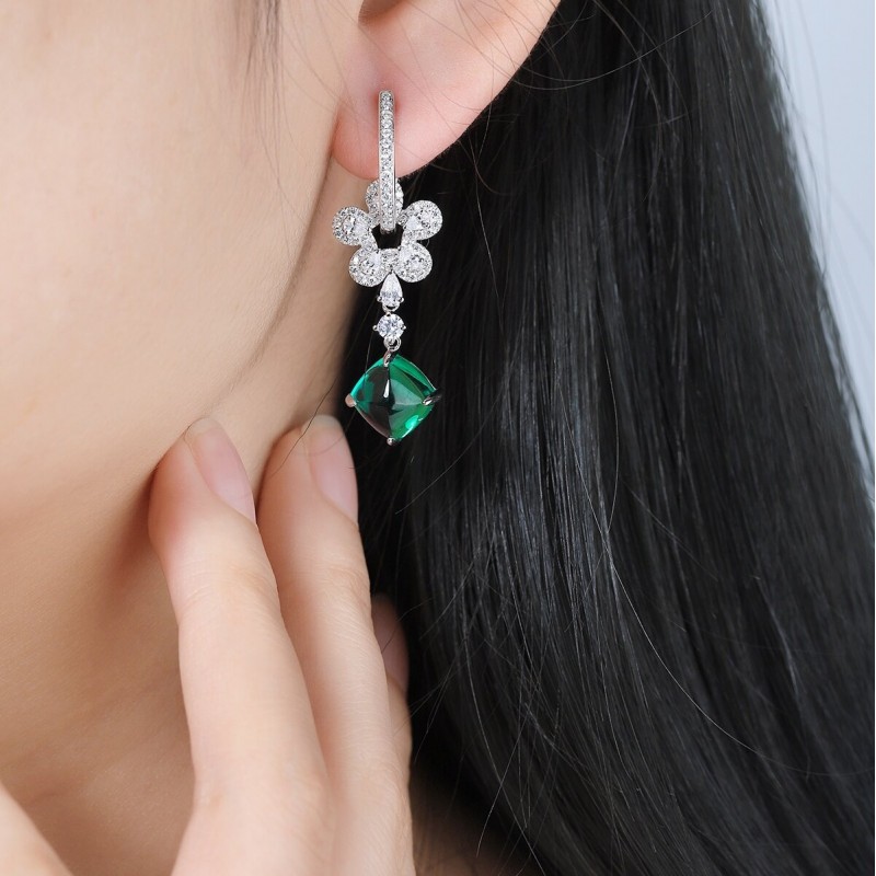 Ruif Jewelry Classic Design S925 Silver 7.24ct Lab Grown Emerald Earrings Gemstone Jewelry