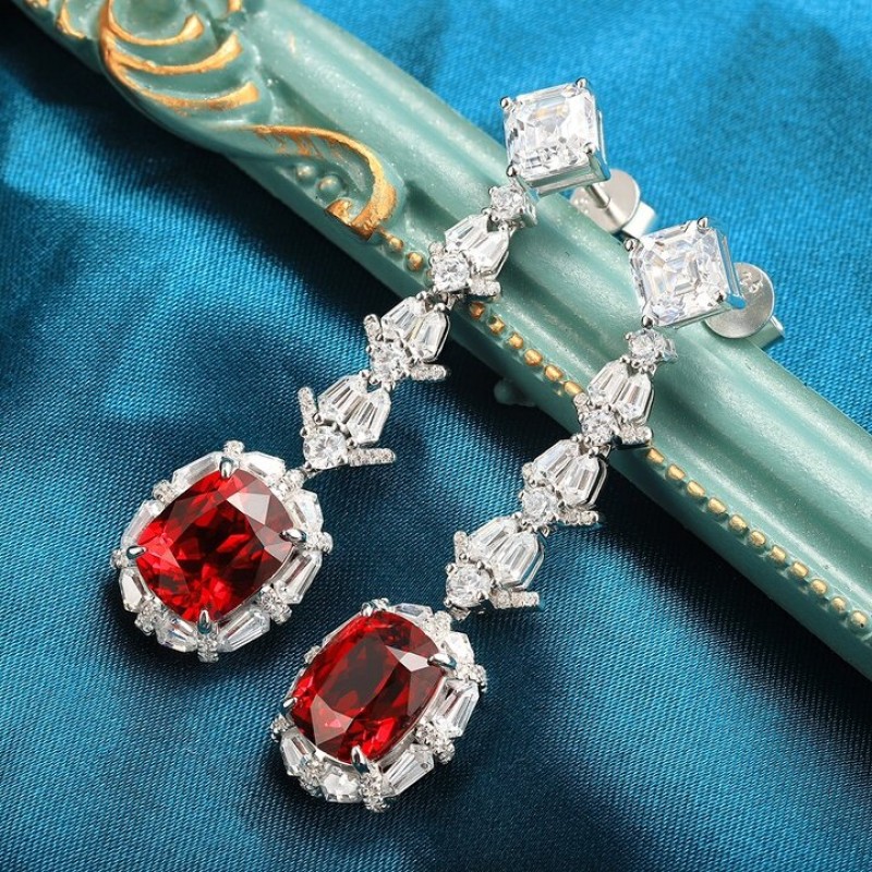 Ruif Jewelry Classic Design S925 Silver 5.68ct Lab Grown Emerald And Ruby Earrings Gemstone Jewelry