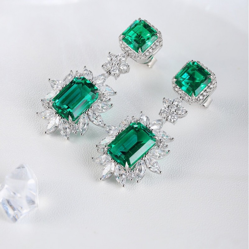 Ruif Jewelry Classic Design S925 Silver 8.33ct Lab Grown Emerald Earrings Gemstone Jewelry