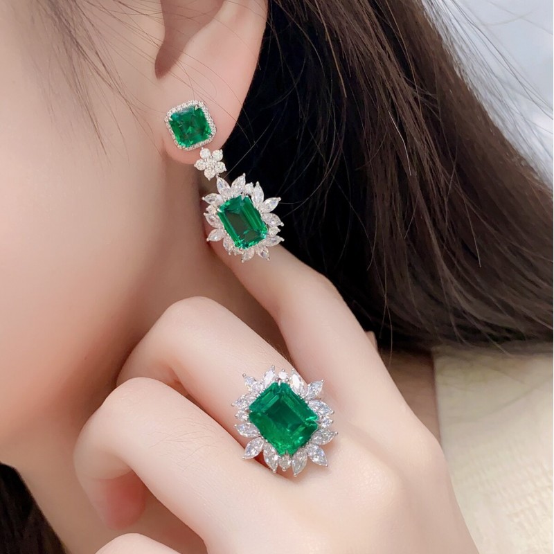 Ruif Jewelry Classic Design S925 Silver 8.33ct Lab Grown Emerald Earrings Gemstone Jewelry