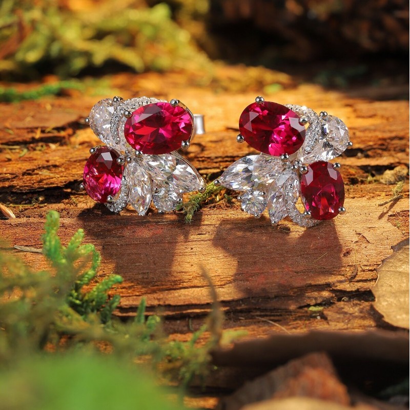 Ruif Jewelry Classic Design S925 Silver 5.015ct Lab Grown Ruby  Earrings Gemstone Jewelry