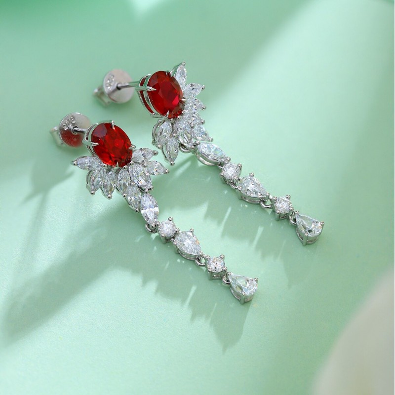 Ruif Jewelry Classic Design S925 Silver 2.05ct Lab Grown Ruby  Earrings Gemstone Jewelry