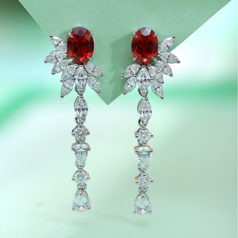 Ruif Jewelry Classic Design S925 Silver 2.05ct Lab Grown Ruby  Earrings Gemstone Jewelry